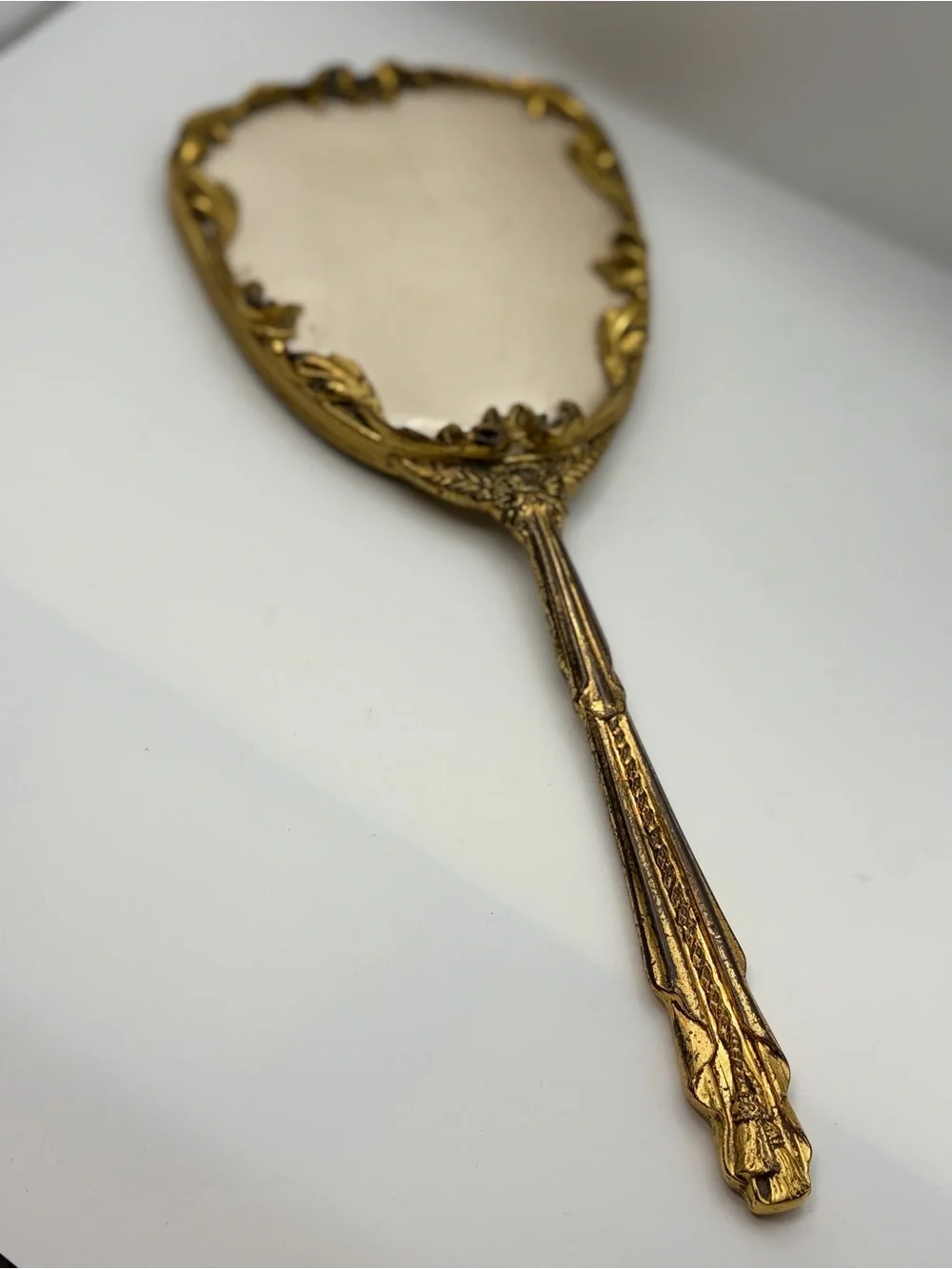 Vintage Ornate Brass Hand Held Mirror, Hollywood Regency style